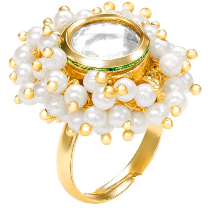 Crystal & beads studded finger ring adjustable fashion jewellery for women