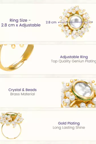 Crystal & beads studded finger ring adjustable fashion jewellery for women