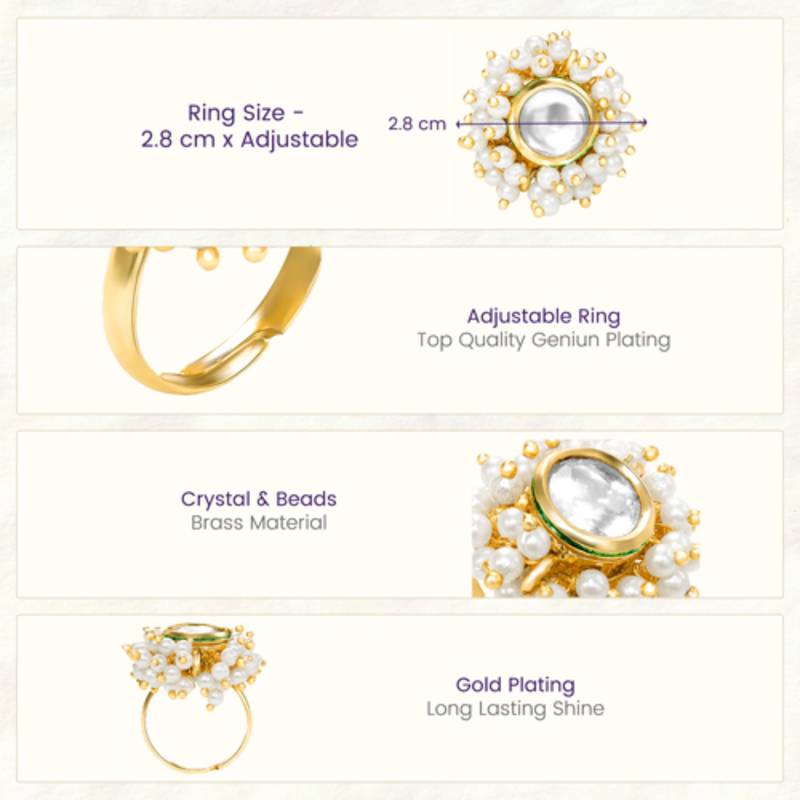 Crystal & beads studded finger ring adjustable fashion jewellery for women