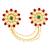Red green kundan & beads twin finger ring for women