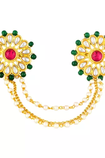 Red green kundan & beads studded adjustable twin finger ring fashion ethnic jewelry for women