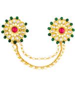 Red green kundan & beads studded adjustable twin finger ring fashion ethnic jewelry for women