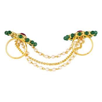 Red green kundan & beads studded adjustable twin finger ring fashion ethnic jewelry for women 2