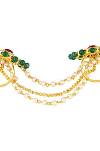 Red green kundan & beads studded adjustable twin finger ring fashion ethnic jewelry for women