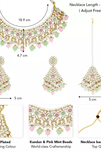 Women's kundan choker necklace dangle earrings & maangtikka bharatanatyam