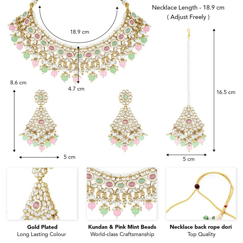 Women's kundan choker necklace dangle earrings & maangtikka bharatanatyam