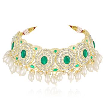 Faux emerald cz & beads studded necklace earrings & maangtikka set 2