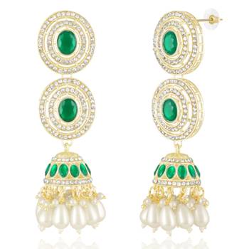 Faux emerald cz & beads studded necklace earrings & maangtikka set 3