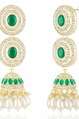 Faux emerald cz & beads studded necklace earrings & maangtikka set