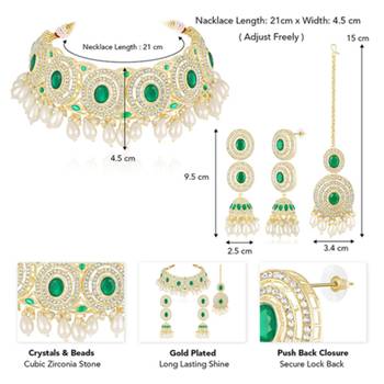Faux emerald cz & beads studded necklace earrings & maangtikka set 4