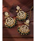 Faux kundan green pearl chandbali earrings with maang tikka jewelry