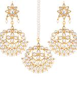 Women's kundan pearl white chandbali earrings with maang tikka jewelry set