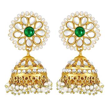 Women's kundan pearl jhumki earrings with maang tikka bollywood jewelry set 3