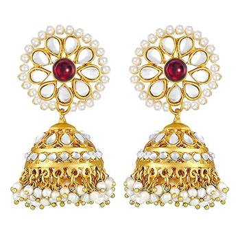 Women's kundan pearl jhumki earrings with maang tikka bollywood jewelry set 3