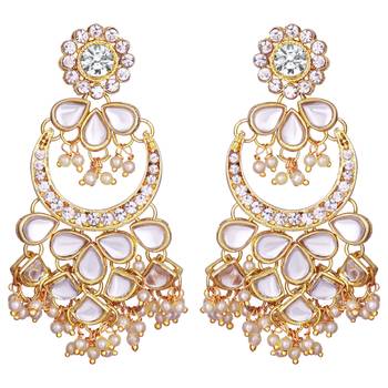 Women's faux kundan beaded maang tikka earrings set jewelry off white 5