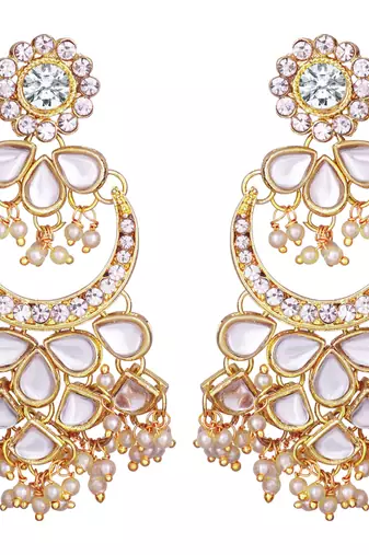 Women's faux kundan beaded maang tikka earrings set jewelry off white