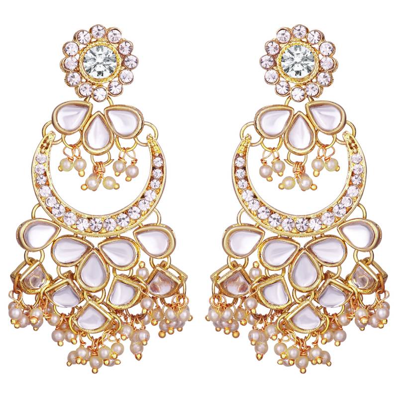 Women's faux kundan beaded maang tikka earrings set jewelry off white