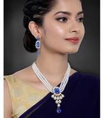 Women's kundan pendant beads string necklace earrings jewelry bharatanatyam