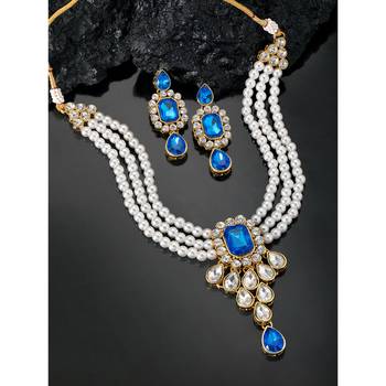 Women's kundan pendant beads string necklace earrings jewelry bharatanatyam 2