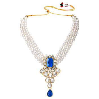 Women's kundan pendant beads string necklace earrings jewelry bharatanatyam 3
