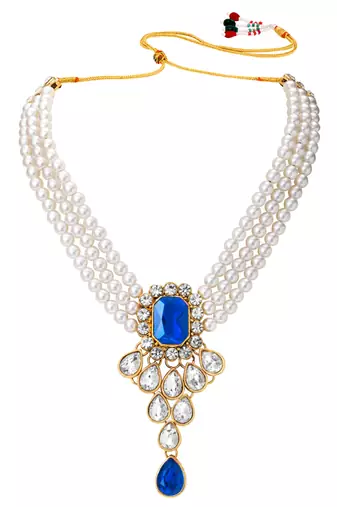Women's kundan pendant beads string necklace earrings jewelry bharatanatyam
