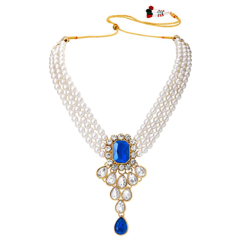Women's kundan pendant beads string necklace earrings jewelry bharatanatyam