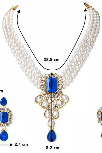 Women's kundan pendant beads string necklace earrings jewelry bharatanatyam