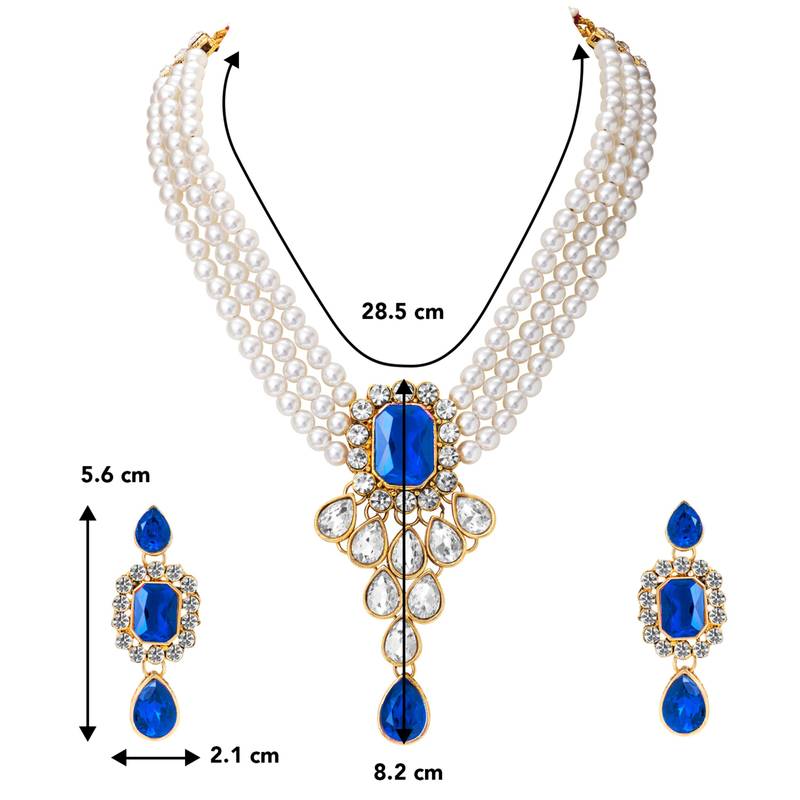 Women's kundan pendant beads string necklace earrings jewelry bharatanatyam