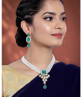 Kundan pendant necklace earring jewelry bharatanatyam jewelry set 1