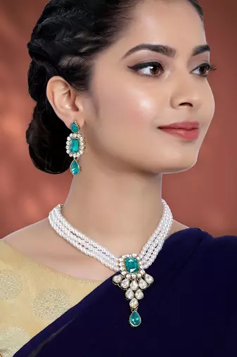Kundan pendant necklace earring jewelry bharatanatyam jewelry set