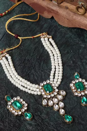 Kundan pendant necklace earring jewelry bharatanatyam jewelry set