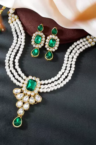 Kundan pendant necklace earring jewelry bharatanatyam jewelry set