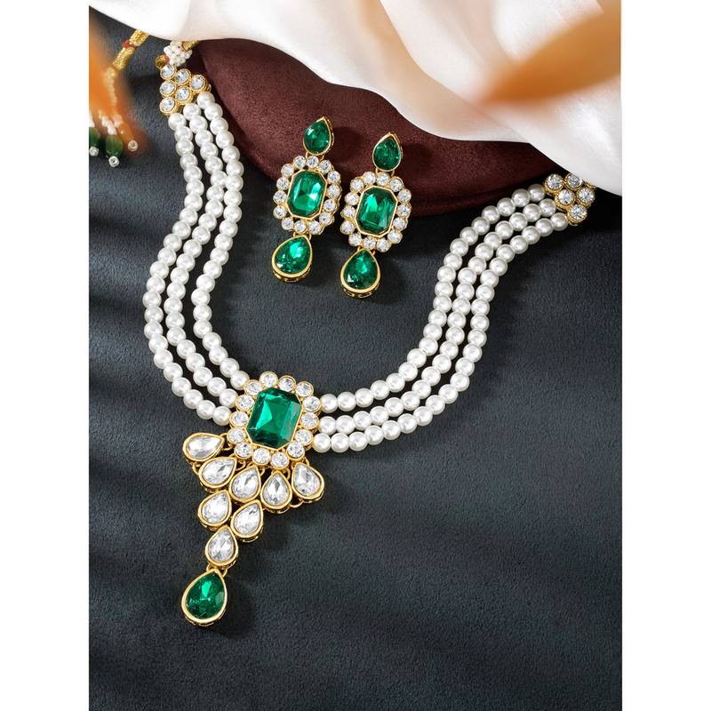 Kundan pendant necklace earring jewelry bharatanatyam jewelry set