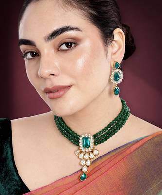 Crystal pearl necklace earring traditional bharatanatyam jewelry set 1