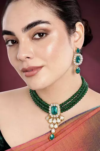 Crystal pearl necklace earring traditional bharatanatyam jewelry set