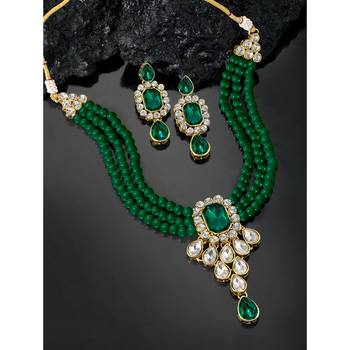 Crystal pearl necklace earring traditional bharatanatyam jewelry set 2