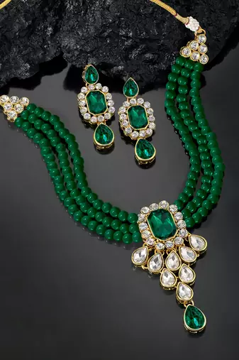 Crystal pearl necklace earring traditional bharatanatyam jewelry set