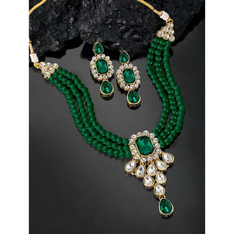 Crystal pearl necklace earring traditional bharatanatyam jewelry set