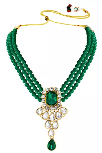 Crystal pearl necklace earring traditional bharatanatyam jewelry set