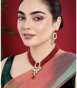 Crystal pearl necklace earring bharatanatyam jewelry set maroon