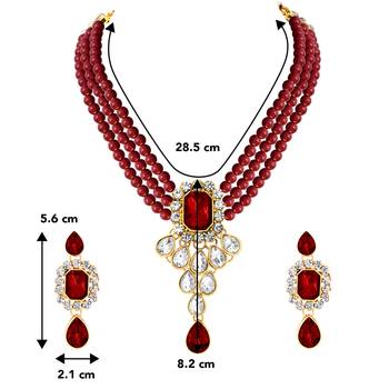 Crystal pearl necklace earring bharatanatyam jewelry set maroon 3