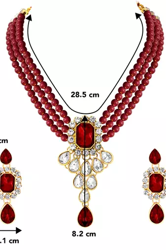 Crystal pearl necklace earring bharatanatyam jewelry set maroon