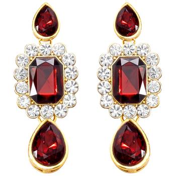 Crystal pearl necklace earring bharatanatyam jewelry set maroon 4