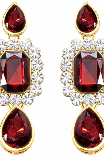 Crystal pearl necklace earring bharatanatyam jewelry set maroon