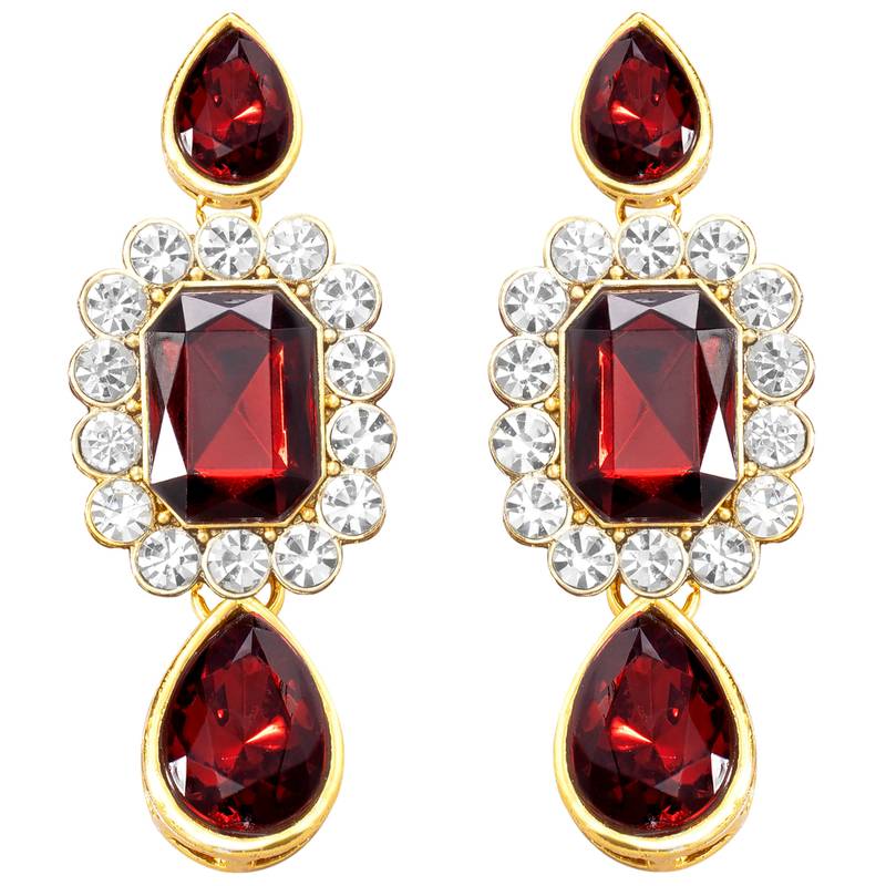 Crystal pearl necklace earring bharatanatyam jewelry set maroon