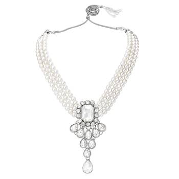 Women's crystal pearl necklace earring bharatanatyam jewelry set white 3