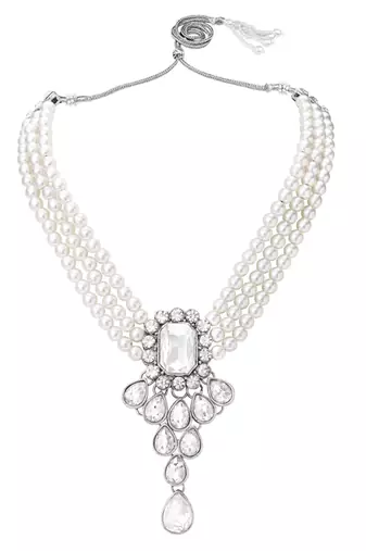 Women's crystal pearl necklace earring bharatanatyam jewelry set white