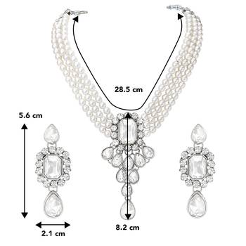 Women's crystal pearl necklace earring bharatanatyam jewelry set white 4