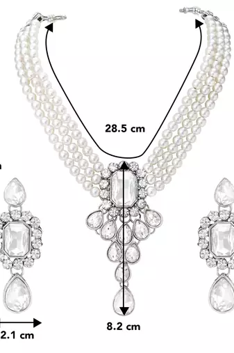 Women's crystal pearl necklace earring bharatanatyam jewelry set white