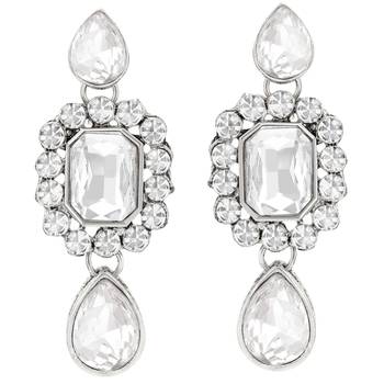 Women's crystal pearl necklace earring bharatanatyam jewelry set white 5